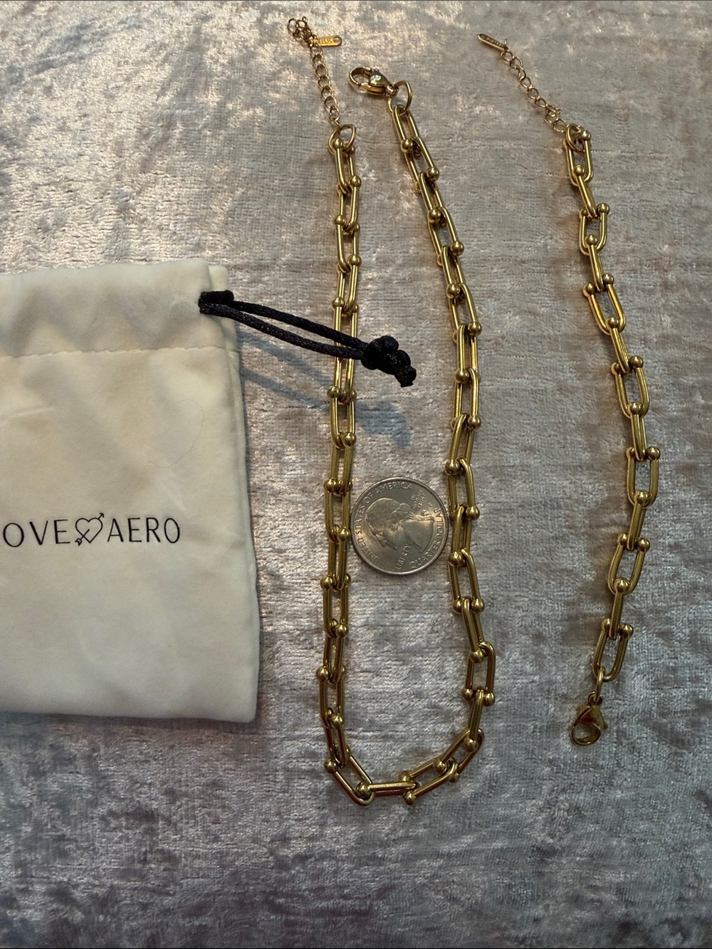 Love AERO Gold Link Necklace and Bracelet Set. TARNISH PROOF